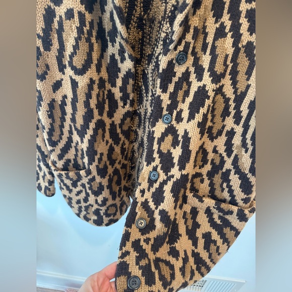 Lauren Ralph Lauren Hand Knit Lambswool Leopard Print Cardigan Size Large Women - Picture 3 of 5